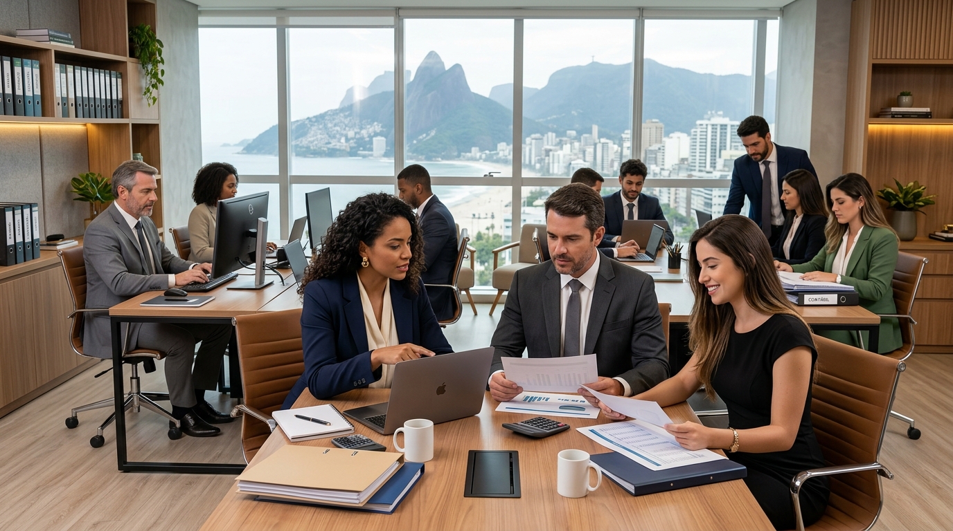 Equipe contábil em atendimento